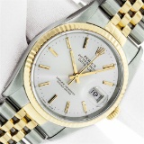 Rolex Mens Datejust 36 Silver Index Yellow Gold Fluted Oyster Perpetual Polished