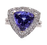 4.79 ctw Tanzanite and Diamond Ring - 18KT White Gold