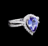 1.97 ctw Tanzanite and Diamond Ring - 14KT White Gold