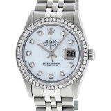 Rolex Mens Stainless Steel Mother Of Pearl Diamond 36MM Oyster Perpetual Datejus