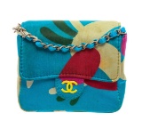 Chanel Blue Multicolor Satin Mini Chain Crossbody Bag