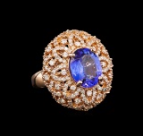 14KT Rose Gold 4.34 ctw Tanzanite and Diamond Ring