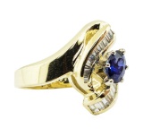 1.58 ctw Oval Brilliant Blue Sapphire And Diamond Ring - 14KT Yellow Gold