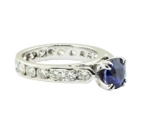 2.78 ctw Round Brilliant Blue Sapphire And Diamond Ring - 14KT White Gold