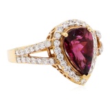 3.40 ctw Pear Brilliant Rubellite And Round Brilliant Cut Diamond Ring - 18KT Ro