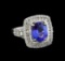 3.86 ctw Tanzanite and Diamond Ring - 14KT White Gold