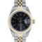 Rolex Ladies 2 Tone Factory Black Tapestry Datejust Wristwatch