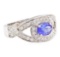 1.22 ctw Oval Mixed Tanzanite And Round Brilliant Cut Diamond Ring - 14KT White