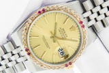 Rolex Mens 2T Oyster Quartz Champagne Index YG Ruby SS Jubilee Band