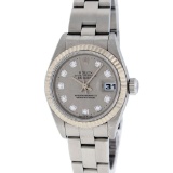 Rolex Ladies Stainless Steel Slate Grey Diamond Quickset Datejust Oyster Band Wr