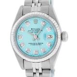 Rolex Ladies Stainless Steel Ice Blue Diamond 26MM Datejust Wristwatch Serviced