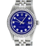 Rolex Stainless Steel Blue String Diamond 36MM Oyster Perpetual Datejust Wristwa