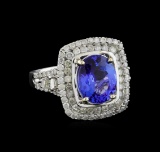 3.86 ctw Tanzanite and Diamond Ring - 14KT White Gold