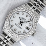 Rolex Ladies Stainless Steel White 26MM Diamond Lugs & Datejust Wristwatch