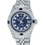 Rolex Ladies Stainless Steel Quickset Sapphire Blue Diamond Lugs Datejust Wristw