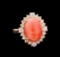 8.10 ctw Pink Coral and Diamond Ring - 14KT Rose Gold