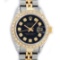 Rolex Ladies 2 Tone Black Diamond Lugs Oyster Perptual Datejust Wristwatch