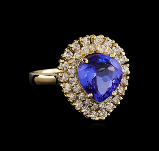 3.62 ctw Tanzanite and Diamond Ring - 14KT Yellow Gold