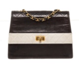 Chanel Black & White Leather Vintage Trapeze CC Flap Bag