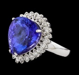 GIA Cert 13.48 ctw Tanzanite and Diamond Ring - 14KT White Gold