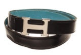 Hermes Blue Black Leather H Belt