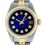 Rolex Ladies 2 Tone Blue Vignette Diamond 26MM Oyster Perpetual Datejust Wristwa