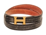 Hermes Black Brown Vintage Skinny Leather H Belt