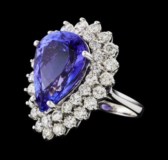 GIA Cert 12.13 ctw Tanzanite and Diamond Ring - 14KT White Gold