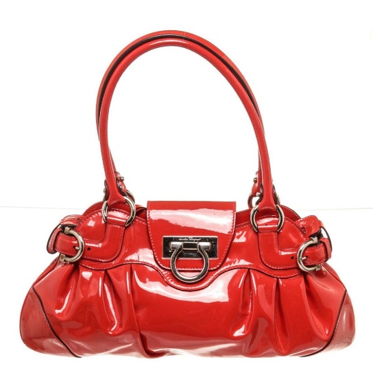 Salvatore Ferragamo Red Patent Leather Marisa Satchel Bag