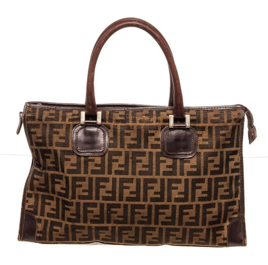 Fendi Brown Canvas Leather Business Shoulder Bag