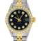 Rolex Ladies 2 Tone Black Diamond Lugs Datejust Wristwatch Oyster Perpetual