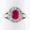 Antique Victorian 14k Gold Vibrant Oval Red Stone & Mine Cut Diamond Halo Ring