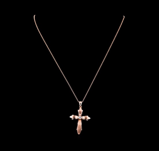0.18 ctw Diamond Cross Pendant With Chain - 14KT Rose Gold