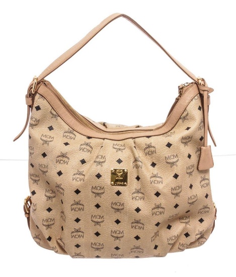 MCM Beige Canvas Hobo Bag