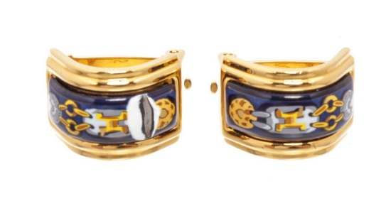 Hermes Gold Enamel Ear Clips Earring
