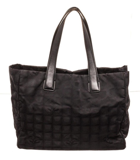 Chanel Black Leather Travel Line Tote Bag