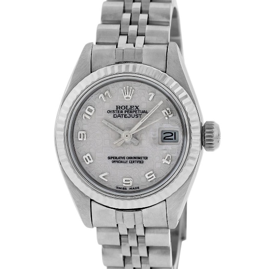 Rolex Midsize 31MM Cream Arabic Jubilee Dial WG Fluted Jubilee Band Wristwatch