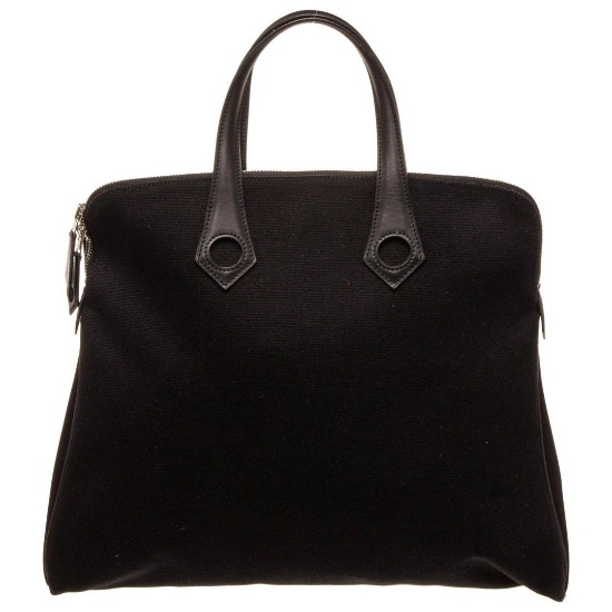 Hermes Black Canvas Heeboo Satchel Bag