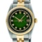 Rolex Mens 2 Tone Green Vignette VS Diamond 36MM Datejust Oyster Perpetual Wrist