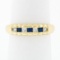 18K Gold 0.36 ctw Channel Square Sapphire Round Diamond Scalloped Stack Band Rin