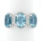 Platinum & 18k Gold 4.18 ctw 3 Stone Oval Aquamarine Ring w/ Round Diamond Halos