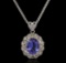3.56 ctw Tanzanite and Diamond Pendant With Chain - 14KT White Gold