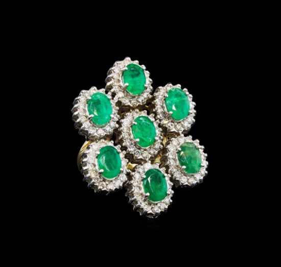 14KT Yellow Gold 4.90 ctw Emerald and Diamond Ring