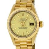 Rolex Ladies 18K Yellow Gold Champagne Index Quickset Datejust President Wristwa