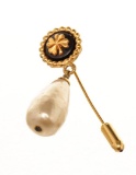 Chanel Gold Clover Pearl Brooch