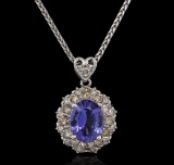 3.56 ctw Tanzanite and Diamond Pendant With Chain - 14KT White Gold