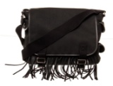 Yves Saint Laurent Black Canvas Fringe Flap Messenger Bag