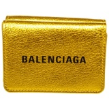 Balenciaga Gold Leather Logo Trifold Wallet