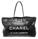 Chanel Black Leather Rue Cambon Tote Bag