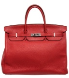 Hermes Red Leather Birkin 40cm Satchel Bag